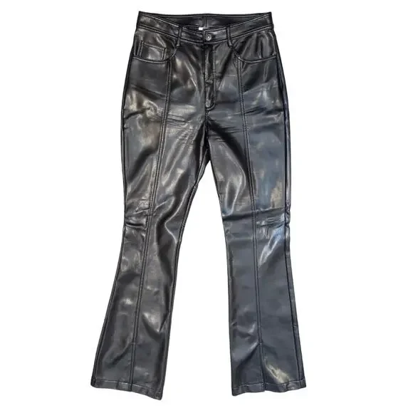 Cinq A Sept Shanis Black Vegan Leather Slit Bootcut Pants Size 2 - Picture 3 of 9